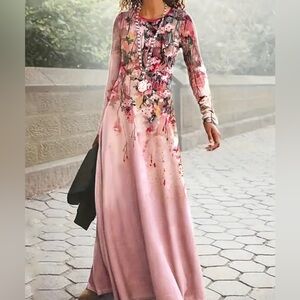 NWOT Beautiful Floral Pink Maxi Dress Size 12